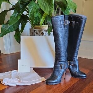 Jimmy Choo Black Leather Biker Boots LIKE NEW! 37.5